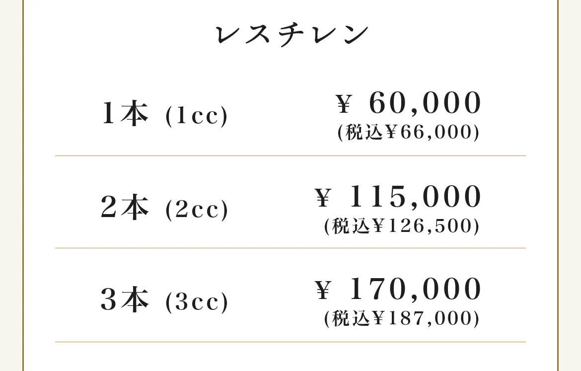 ヒアルロン酸注射 料金：レスチレン