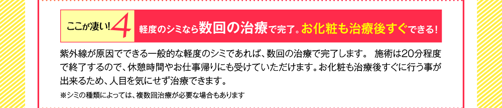 施術は数分、１回で完了。お化粧も治療後すぐできる！