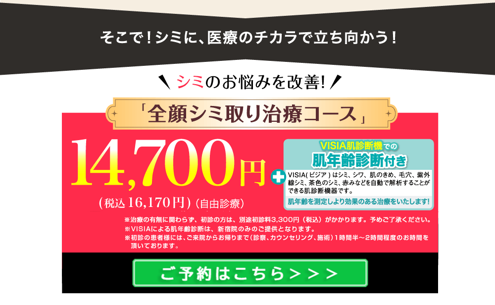 「全顔シミ取り治療コース」